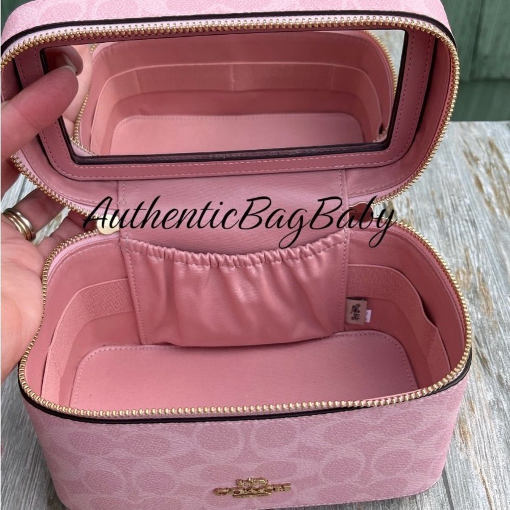 Coach Powder Pink Cosmetic Case In Signature Canvas Powder Pink Bag - Picture 7 of 9